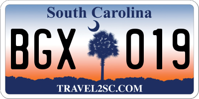 SC license plate BGX019