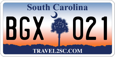 SC license plate BGX021