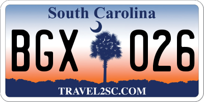 SC license plate BGX026
