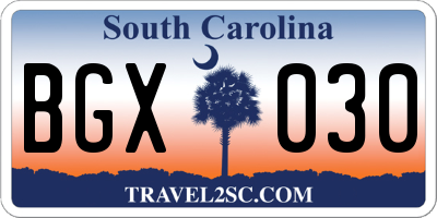 SC license plate BGX030