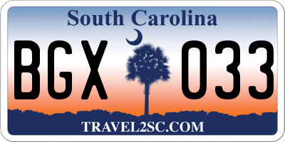 SC license plate BGX033
