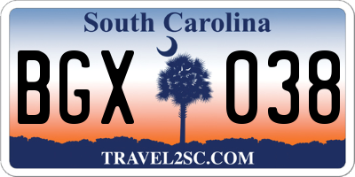 SC license plate BGX038