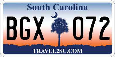 SC license plate BGX072