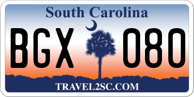 SC license plate BGX080