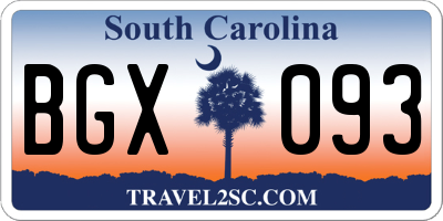 SC license plate BGX093