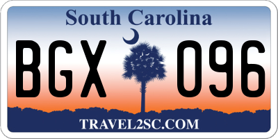 SC license plate BGX096