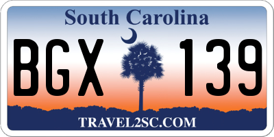 SC license plate BGX139