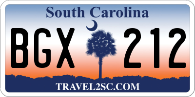 SC license plate BGX212