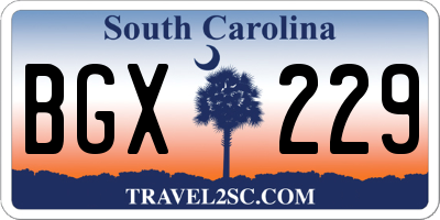 SC license plate BGX229