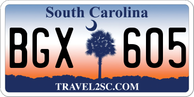 SC license plate BGX605