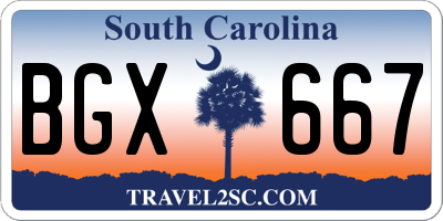 SC license plate BGX667