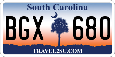 SC license plate BGX680
