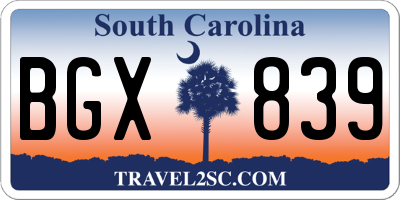 SC license plate BGX839