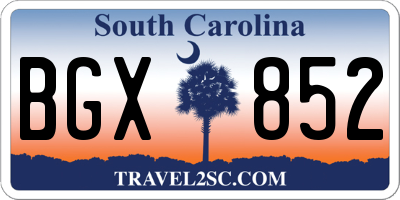 SC license plate BGX852