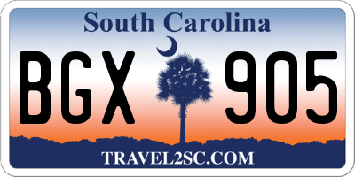 SC license plate BGX905