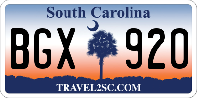 SC license plate BGX920