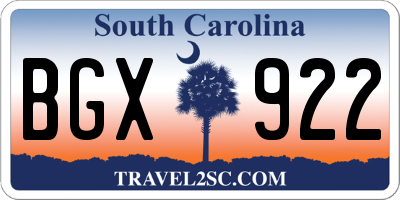 SC license plate BGX922