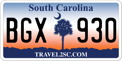 SC license plate BGX930