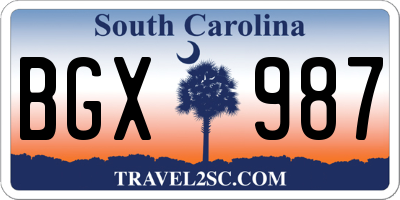 SC license plate BGX987