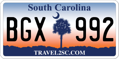 SC license plate BGX992