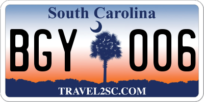 SC license plate BGY006