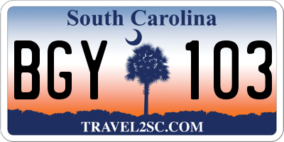 SC license plate BGY103