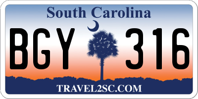 SC license plate BGY316