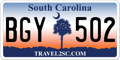 SC license plate BGY502