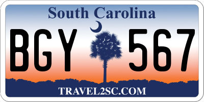 SC license plate BGY567