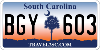 SC license plate BGY603