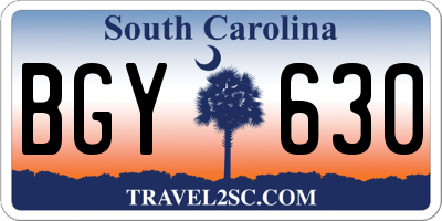 SC license plate BGY630