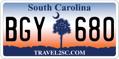 SC license plate BGY680