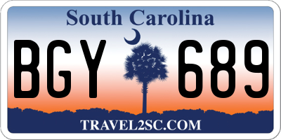 SC license plate BGY689