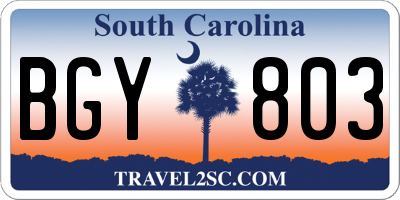 SC license plate BGY803