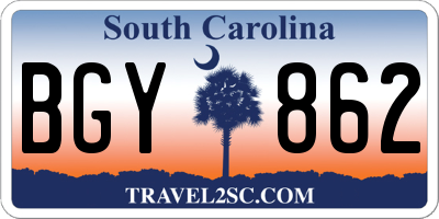 SC license plate BGY862