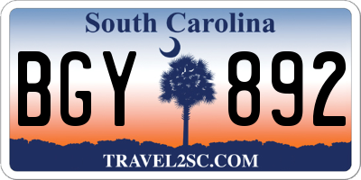 SC license plate BGY892