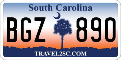 SC license plate BGZ890
