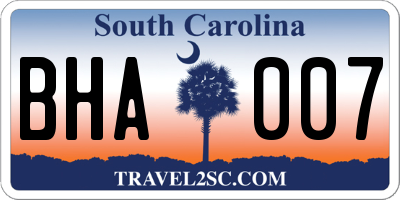 SC license plate BHA007