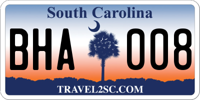 SC license plate BHA008