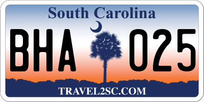 SC license plate BHA025