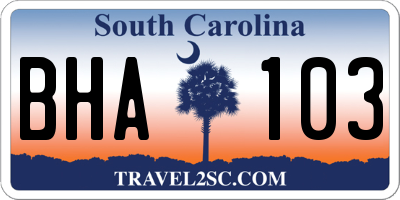 SC license plate BHA103
