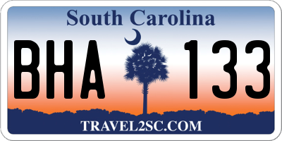 SC license plate BHA133