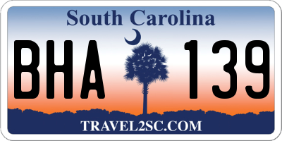 SC license plate BHA139