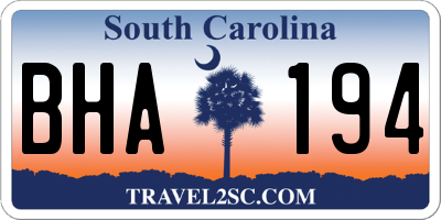 SC license plate BHA194