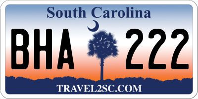SC license plate BHA222