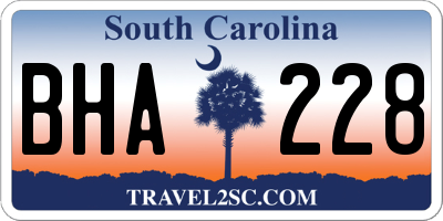 SC license plate BHA228