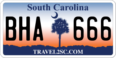SC license plate BHA666