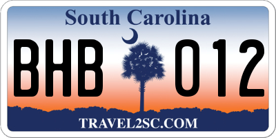 SC license plate BHB012