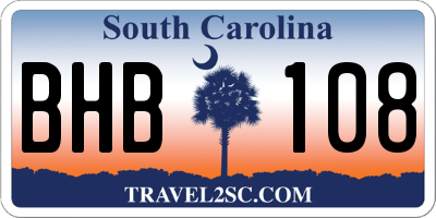 SC license plate BHB108