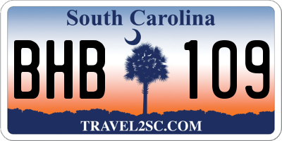 SC license plate BHB109